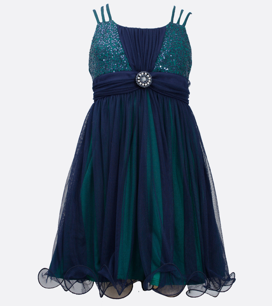 Bonnie Jean navy blue and green party dress