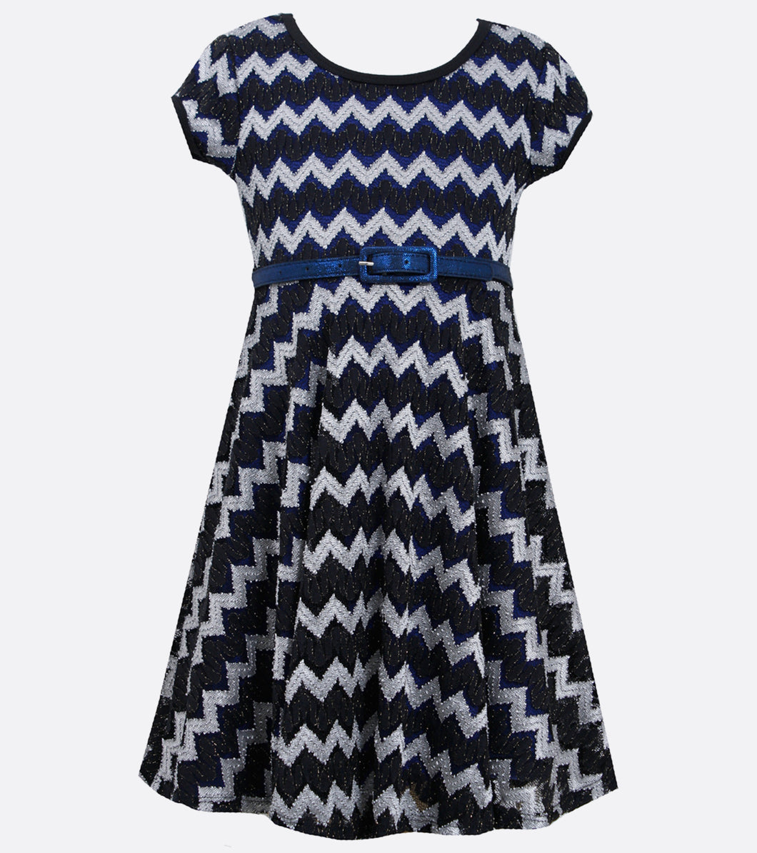 Bonnie Jean black and silver chevron lace dress